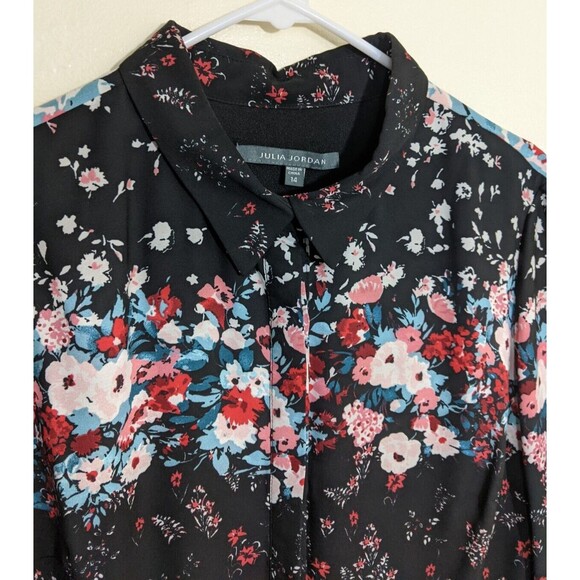 Julia Jordan Shirt Dress Long Sleeve Collared Shark Bite Button Front Floral 14 - Picture 8 of 11